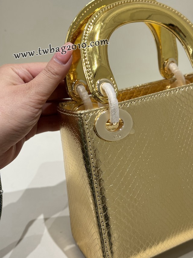Dior专柜新款Lady女包迪奥高仿原单蟒蛇皮Ladymini三格戴妃手提单肩包 djfk1534